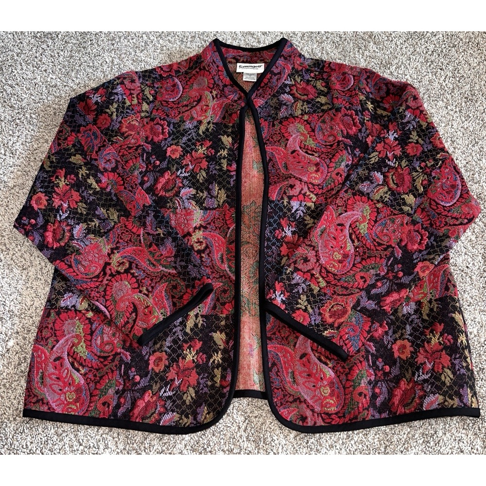 Serengeti Catalog Floral Tapestry Open Jacket Blazer Topper Women Plus Size 1x